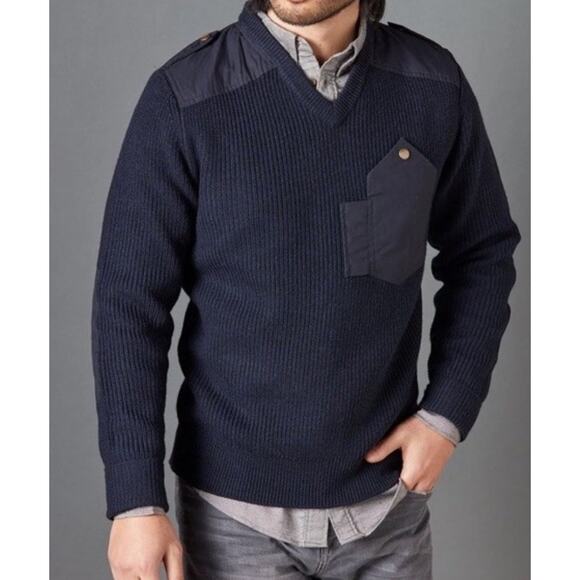 Alps & Meters Patrol Sweater Men’s M Navy Merino Wool Canvas Panel Ski Style - Picture 1 of 9